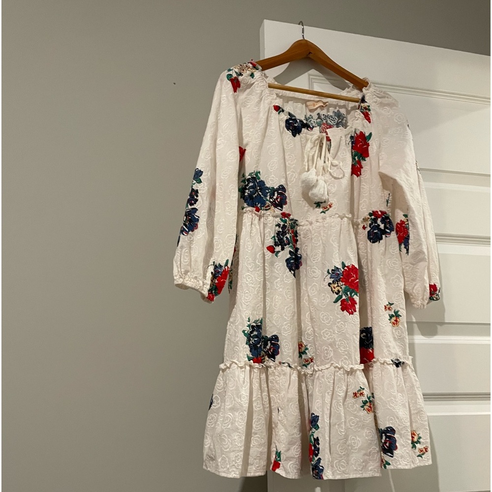 Tory Burch White Dress with Red and Blue Floral Pattern